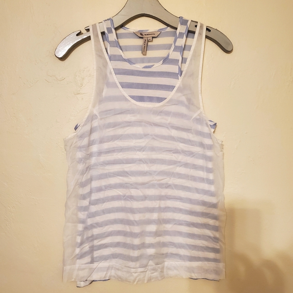 BCBGeneration Layered White and Blue Striped Tank Top